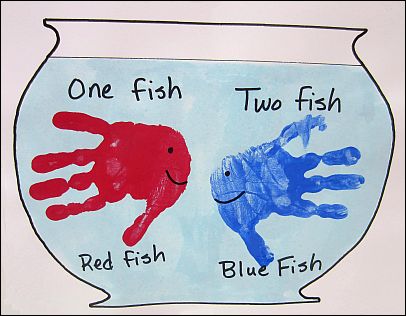 One Fish, Two Fish, Red Fish, Blue Fish Handprint Dr. Seuss Craft